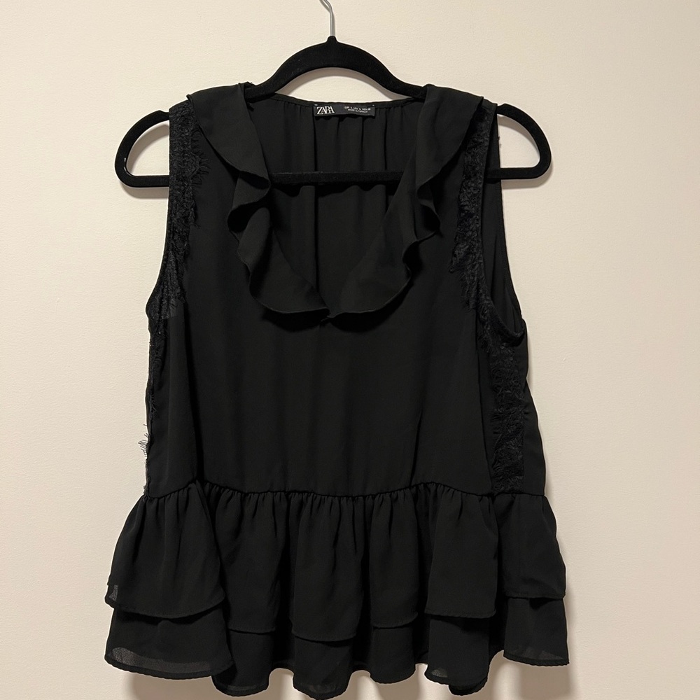 Zara chic black shirt with lace details